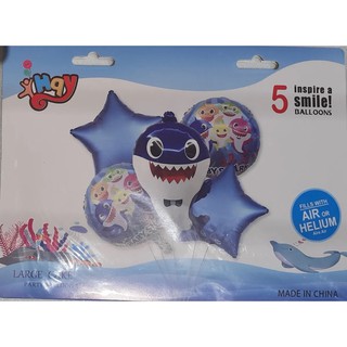 Kit 1 Balão Baby Shark + 2 Redondo + 2 Estrelas Azul Metalizado (2)