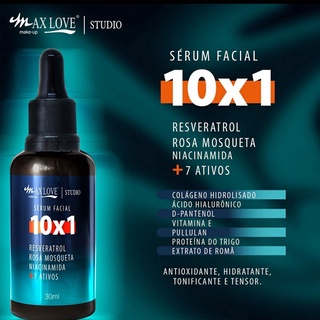 Sérum Facial 10 em 1 Max Love 30ml com Resveratrol, Rosa Mosqueta Niacinamida Ácido Hialurônico-Vegano