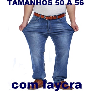 Calca Jeans Plus Size Masculina Azul Media Com Elastano Laycra ate 56.