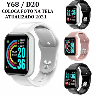 Smartwatch Y68 D20 no Brasil Bluetooth p/ Android iOS Notifica Redes Sociais Coloca Foto na Tela 2021