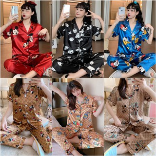 Conjunto de pijamas fofos de seda feminina de manga curta