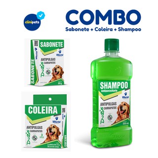Combo Kit Shampoo + Coleira + Sabonete Antipulgas e Carrapatos para Cães Dugs World