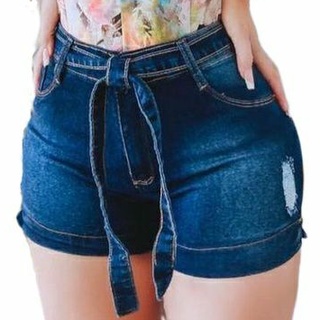 Short Jeans Feminino Com Lycra Costura Levanta Bumbum e Detalhes Destroyed - ATACAREJO (1)