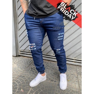 Calça Masculina Jogger Barata Premium Sarja Jeans Rasgada Street BLACK FRIDAY