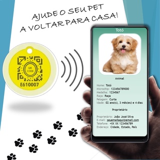 Medalha Pingente Qr Code Editável C/ Geolocalização Pets Cachorros E Gatos