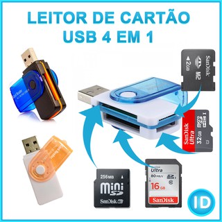 Leitor de cartão 4 em 1 USB 2.0 portátil (SD MICROSD MINISD M2 MS XD)