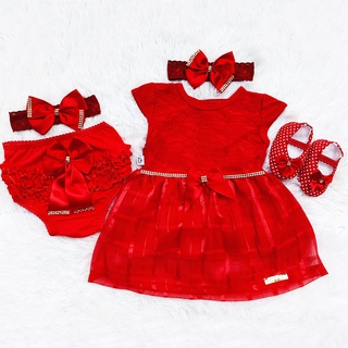 Vestido Para Bebê Renda Baby Kit 5 Pçs Luxo