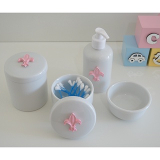 Kit Higiene Infantil Baby Rosa Moderno Bebê Quarto Porcelana Promoção (2)