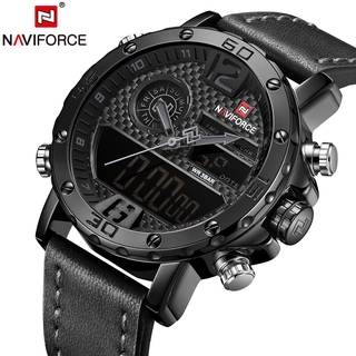 NAVIFORCE Luxury Brand Men Fashion LED Digital Clock Casual Quartz Watch Men Leather Waterproof Sport Watches Relogio Masculino