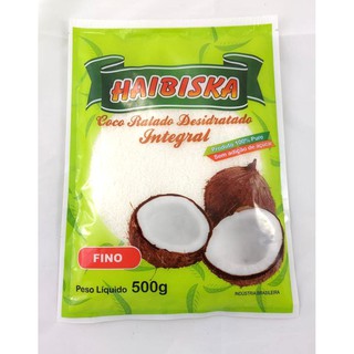 Coco Ralado fino 500g 100% natural, sem extração de leite, desidratado e sem adição de açúcar.