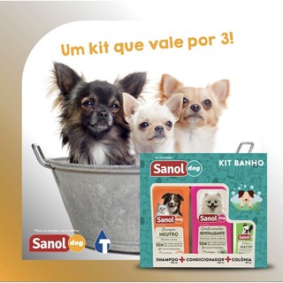 Kit Banho para Cães e Gatos com Shampoo Condicionador e Colônia - Completo para Cachorro bem cuidado - 3 itens - Kit Sanol Dog o melhor do mercado (3)