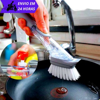 Escova Limpeza 2 X 1 Lava Louça Dispenser Detergente Esponja descontaminação Dupla Utilização Cozinha limpeza pesada e leve