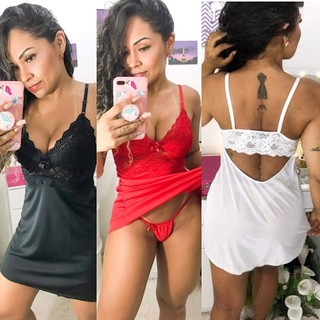 Camisola Sexy Pijama Feminino Com Renda Linha Luxo Acompanha Brinde Calcinha