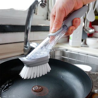Escova de Limpeza 2 em 1 Esponja Louça Limpa Cozinha Dispense Detergente Cinza (3)