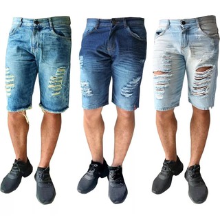Bermuda Jeans Rasgada Masculina Destroyed Lycra Elastano Alta Qualidade Desconto Pronta Entrega