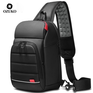 OZUKO 9.7 inch iPad Crossbody Bag Men Waterproof USB Charging Chest Pack Short Trip Messenger Sling Bags Male Shoulder Chest Bag