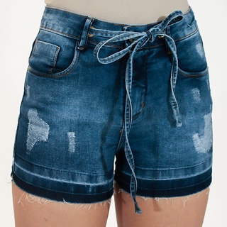 Shorts Jeans Imporium Feminino Cós Alto Cintura Alta com Barra Desmanchada