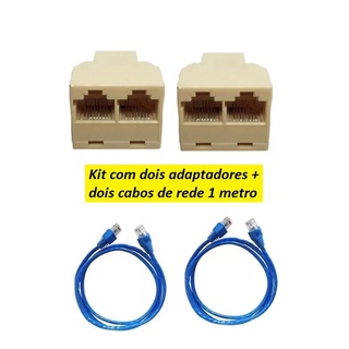 Adaptar Duplicador de Rede RJ45 LAN Internet + 2 Cabos de Rede 1 metro Kit Combo