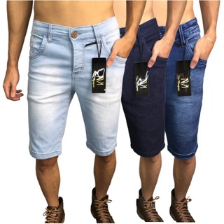 3 Bermuda Masculina Jeans Com Elastano Venitte