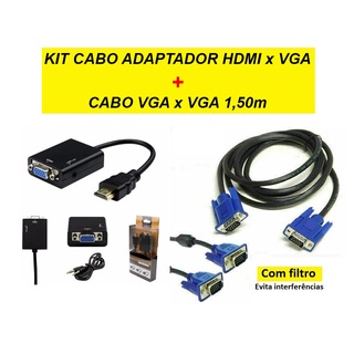 Kit Adaptador HDMI Para VGA + Cabo VGA 1,5 Metro Ligar Notebook Monitor Tv