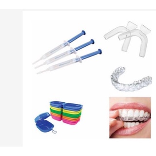 Kit dental 1 par de moldeira + Estojo + 3 Seringas Gel Clareamento Dental 44%