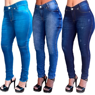 Calça Jeans Feminina Barata Cintura Alta Com Lycra Algodão Elastano Promoção Fabrica