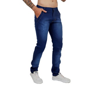 Kit 2 Calças Social Masculina Jeans Sarja C/ Lycra Skinny Slim