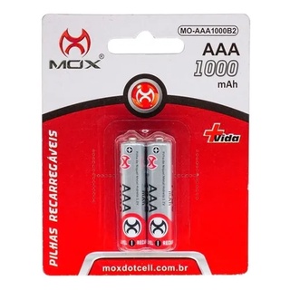 Pilha Palito Recarregável Mox Kit Com 2 Pilhas AAA 1.000mah (1)
