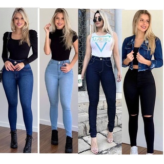 Calça Feminina Jeans Cintura Alta Levanta Bumbum Skinny Envio Imediato