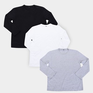 Conjunto 3 Camiseta Básica infantil Menino e Menina Unisex ( Preta, Branca, e Cinza ) Manga Longa 100% algodão - Tamanhos : 1, 2, 3, 4, 6, 8, 10, 12, 14, 16 (4)