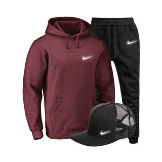 Conjunto Moletom Masculino Blusa E Calça Nike Com Boné Esportivo Com Capuz E Bolsos