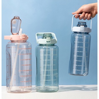 2 Litros Grande Frasco De Água Com Palha Indicador De Nível Estilo Esporte Portátil Garrafa De Plástico Beber 2L BPA Livre