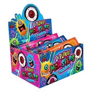DipLoko Monster Neon Olho de Monstro c/30 (COM DEFEITO NO OLHO) - DipLoko Neon Monsters DipLoko Pirulito Blueberry/Laranja/Morango - Dip Loko (1)