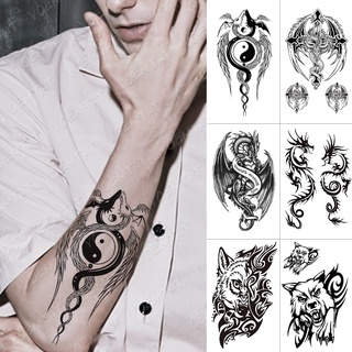Adesivo De Tatuagem Temporária À Prova D 'Água Yin Yang Dragão Com Asas De Penas