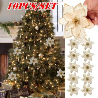 10 Pçs Flor Artificial Para Decoração De Árvore De Natal / Flor Falsa / Glitter / Decoração De Natal (2)