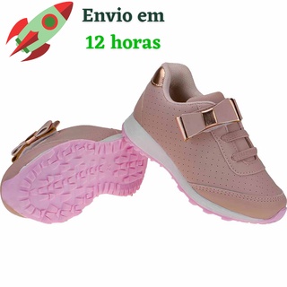 Tênis Delicado Infantil Laço Rosê Gold Feminino Nude Rosa Rosê Creme 46002