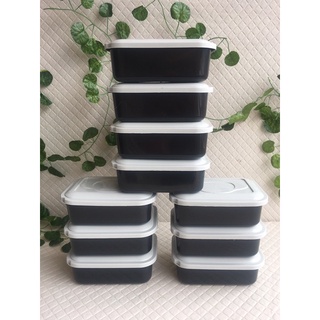 kit 10 tapuer com tampa vasilhas potes de plástico retangulares capacidade de 800ml para armazenar alimentos comida freezer microondas cozinha na cor preta