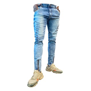 Calças Masculina Sarja Jeans com ziper com rasgada 2021novo