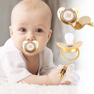 Chupeta de bebê 26 letras nome silicone infantil mamilo ouro bling newborn (1)