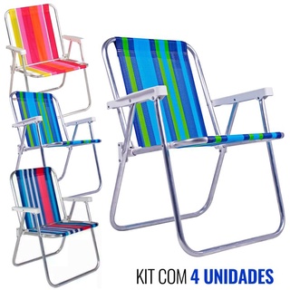Cadeira de Praia e Piscina Alta em Alumínio Kit 4 Peças Cores Variadas 25500 BEL (1)