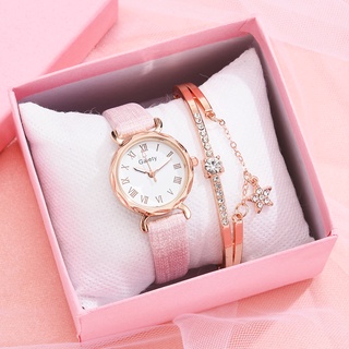Gaiety marca 2 pçs conjunto relógio casual para as mulheres strass pulseira relógio de couro senhoras pulso simples