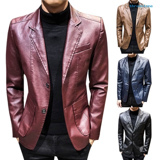 Outono Inverno Terno Masculino Cor Sólida Faux Leather Jacket Manga Comprida Lapela Blazer