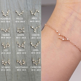 12 constelações pulseiras simples para mulheres charme zodíaco padrão corrente pulseira pulseira de aniversário de bebê joias presente