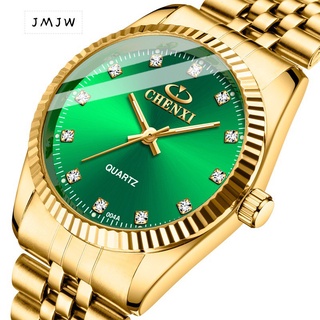 Relógios de casal masculino e feminino / Relógios luminosos à prova d'água para empresas / cor ouro Relógios de quartzo com mostrador verde / presentes para amantes (2)