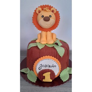 topo de bolo leão em biscuit vela aniversario safari