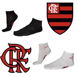 kit 3 pares de meia time Flamengo Soquete Estampada Algodão com poliamida Cano curto