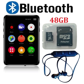 Mp3 Player 16GB Com Bluetooth e Cartão TF de 32GB + Fone Bluetooth + Tela sensível ao toque + Rádio FM + Cabo USB e Alto-falante embutido.