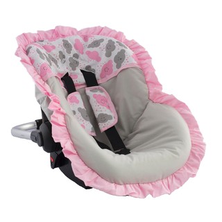 Capa De Bebê Conforto Acolchoada Universal + Protetores de Cinto Nuvens Rosa