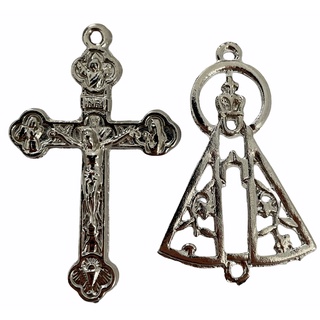 kit 10 peças de cada crucifixos + entremeios de Nossa Senhora Aparecida níquel ou ouro velho para fazer terços atacado