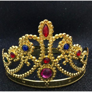 Coroa Dourada Rainha Rei Infantil Com Pedras De Plástico Criança